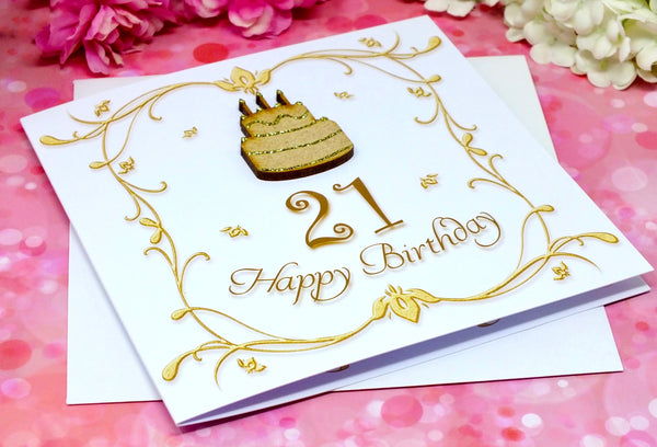 21st Birthday Card - Wooden Birthday Cake Alternate View