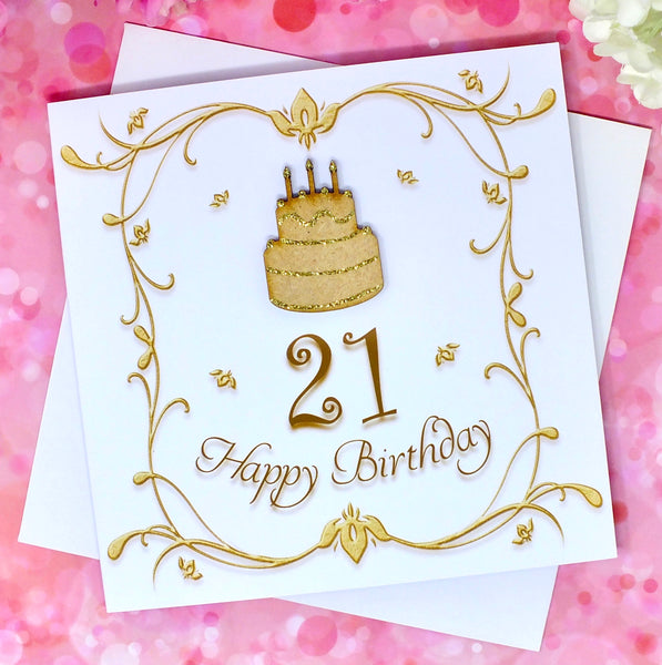 21st Birthday Card - Wooden Birthday Cake Front