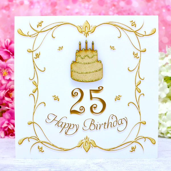 25th Birthday Card - Wooden Birthday Cake Main