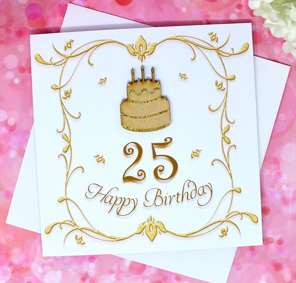 25th Birthday Card - Wooden Birthday Cake Front