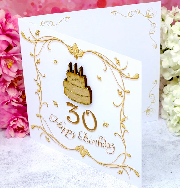 30th Birthday Card - Wooden Birthday Cake Side View