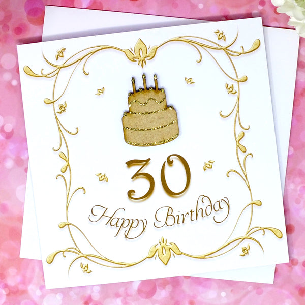 30th Birthday Card - Wooden Birthday Cake Front