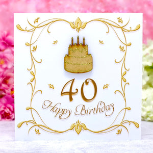 40th Birthday Card - Wooden Birthday Cake Main