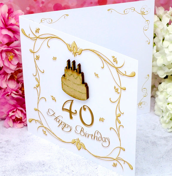 40th Birthday Card - Wooden Birthday Cake Side