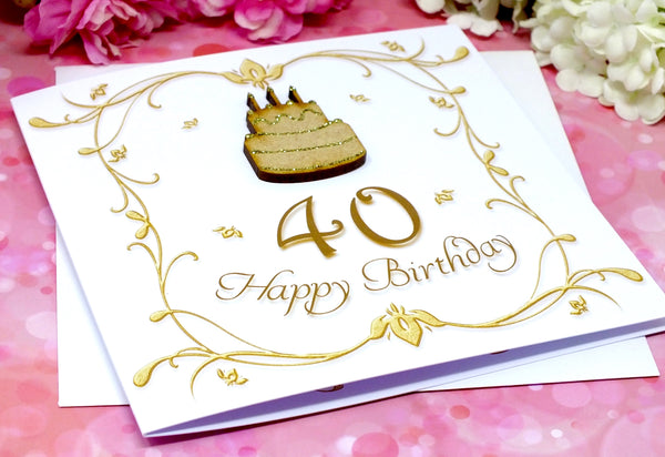 40th Birthday Card - Wooden Birthday Cake Alternate View