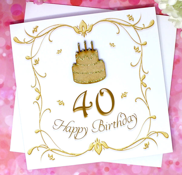 40th Birthday Card - Wooden Birthday Cake Front