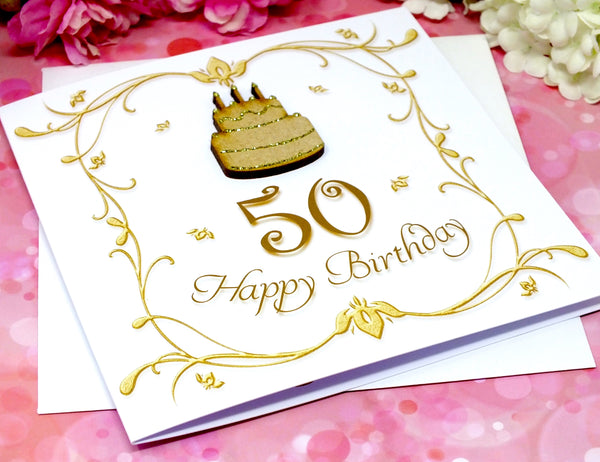 50th Birthday Card - Wooden Birthday Cake Alternate View
