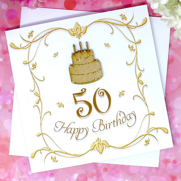 50th Birthday Card - Wooden Birthday Cake Front