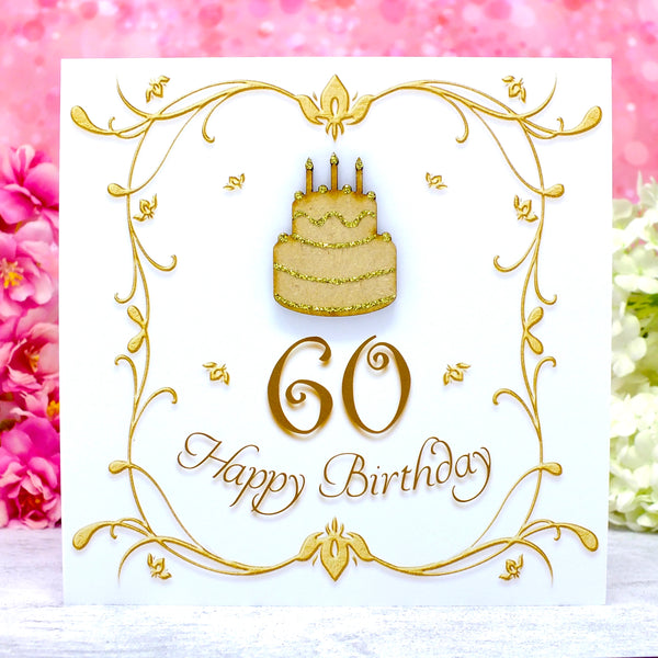 60th Birthday Card - Wooden Birthday Cake Main