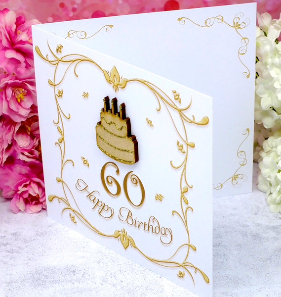 60th Birthday Card - Wooden Birthday Cake Side