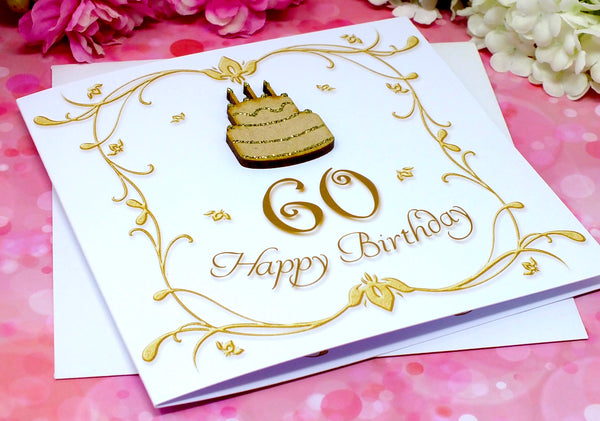 60th Birthday Card - Wooden Birthday Cake Alternate View