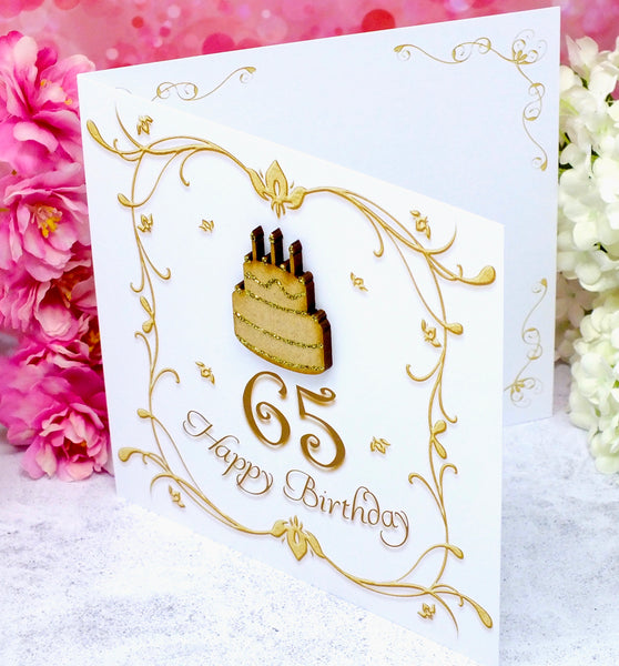 65th Birthday Card - Wooden Birthday Cake Side