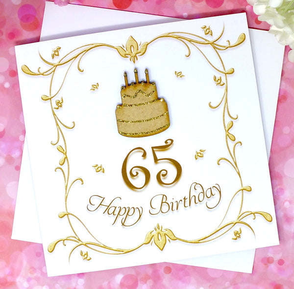 65th Birthday Card - Wooden Birthday Cake Front