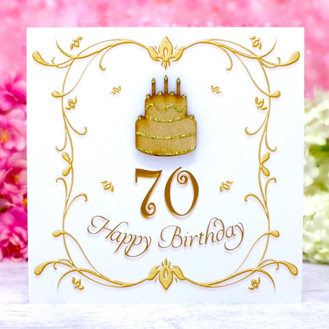 70th Birthday Card - Wooden Birthday Cake Main