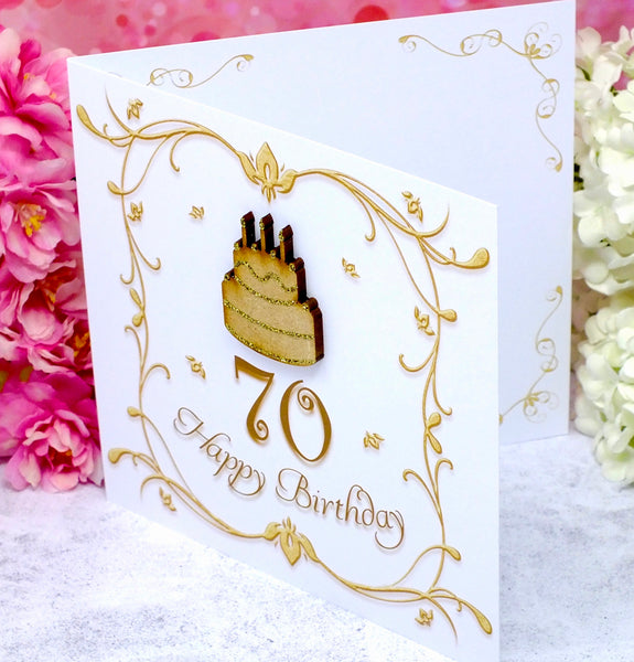 70th Birthday Card - Wooden Birthday Cake Side