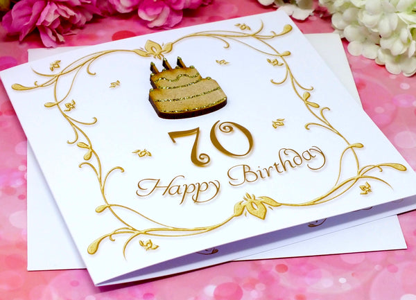 70th Birthday Card - Wooden Birthday Cake Alternate View