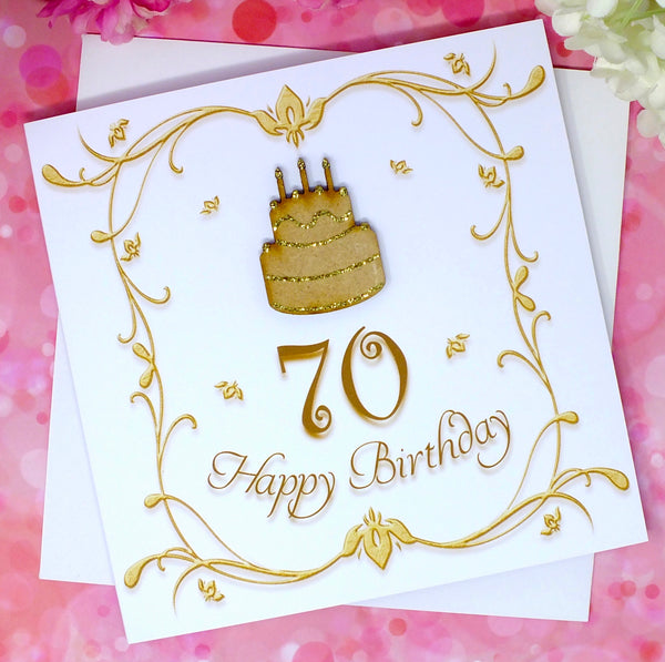 70th Birthday Card - Wooden Birthday Cake Front