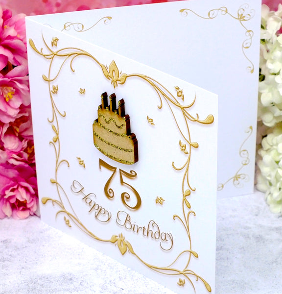 75th Birthday Card - Wooden Birthday Cake Side