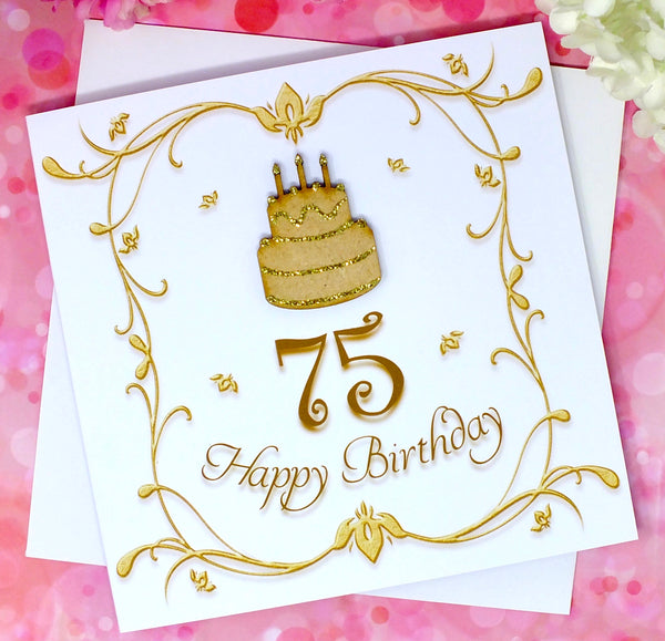 75th Birthday Card - Wooden Birthday Cake Front