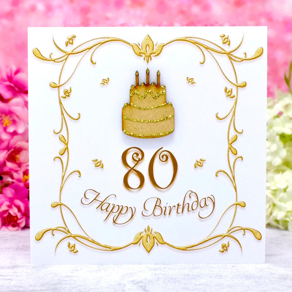 80th Birthday Card - Wooden Birthday Cake Main