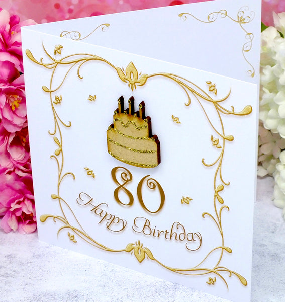 80th Birthday Card - Wooden Birthday Cake Side
