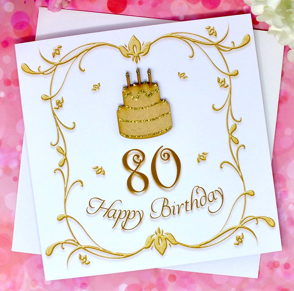 80th Birthday Card - Wooden Birthday Cake Front