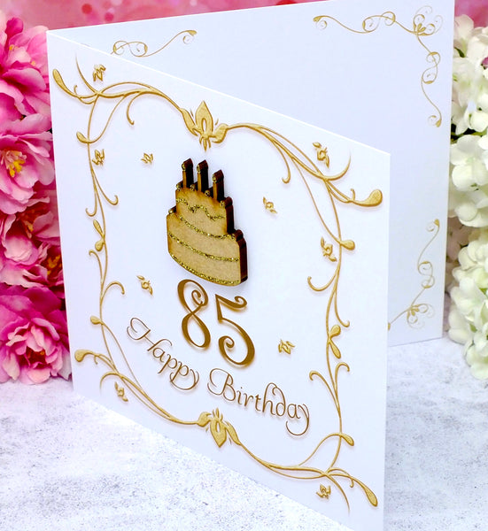 85th Birthday Card - Wooden Birthday Cake Side