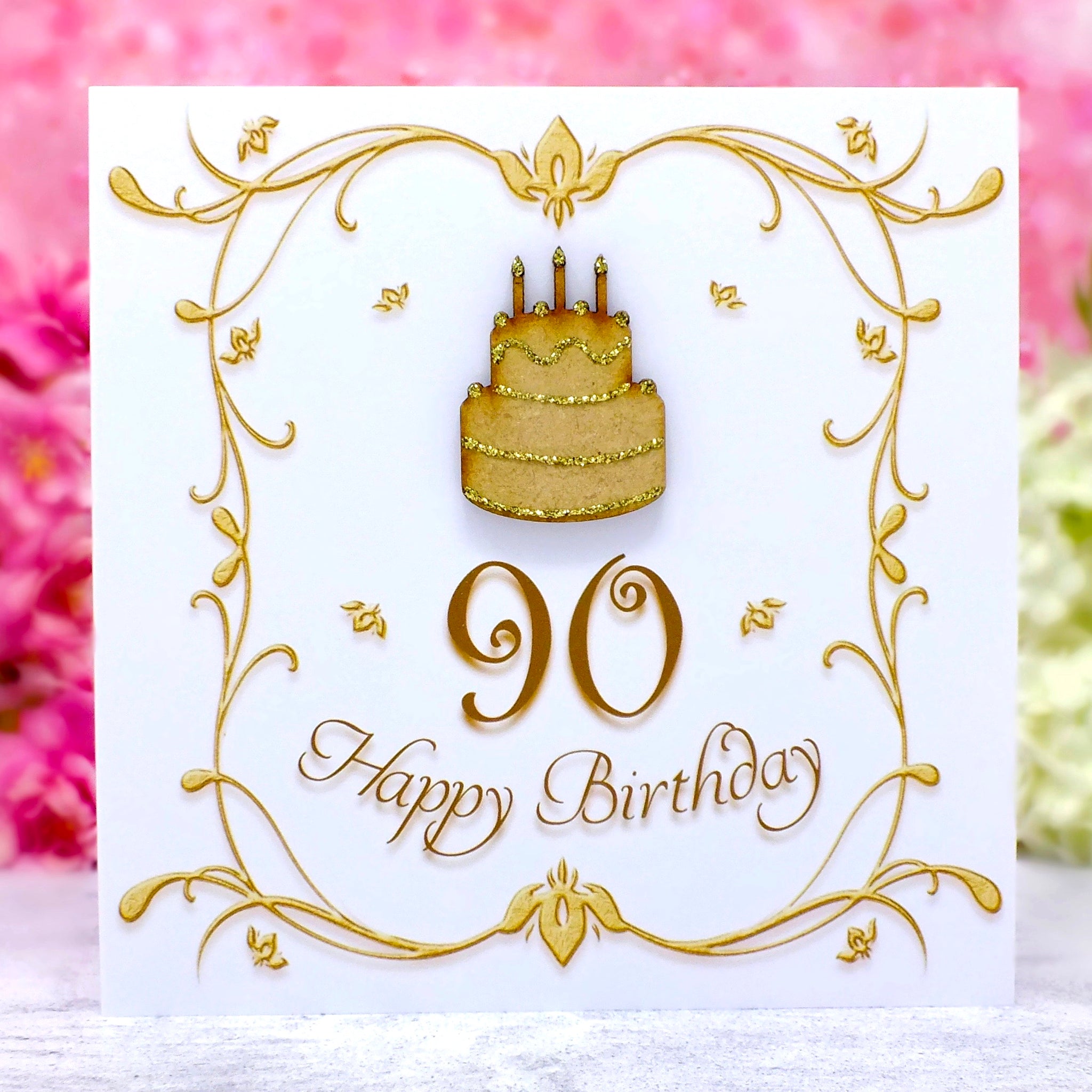 90th Birthday Card - Wooden Birthday Cake Main