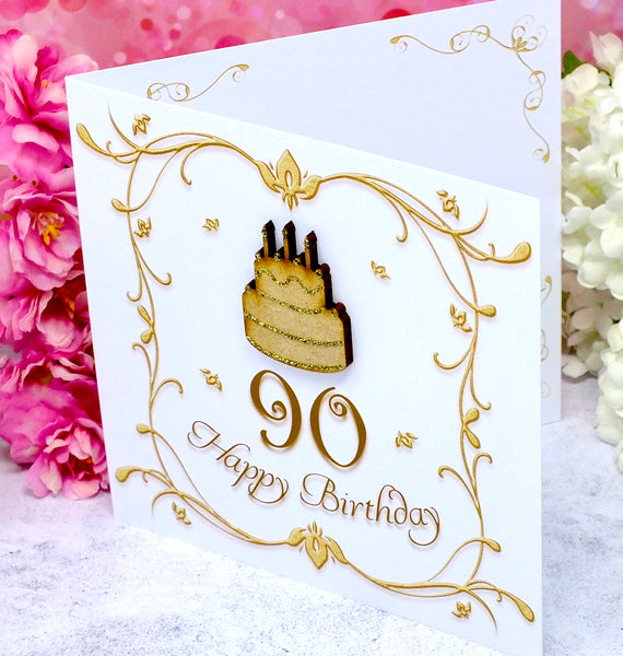 90th Birthday Card - Wooden Birthday Cake Side
