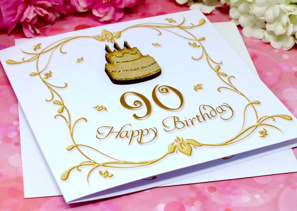 90th Birthday Card - Wooden Birthday Cake Alternate View