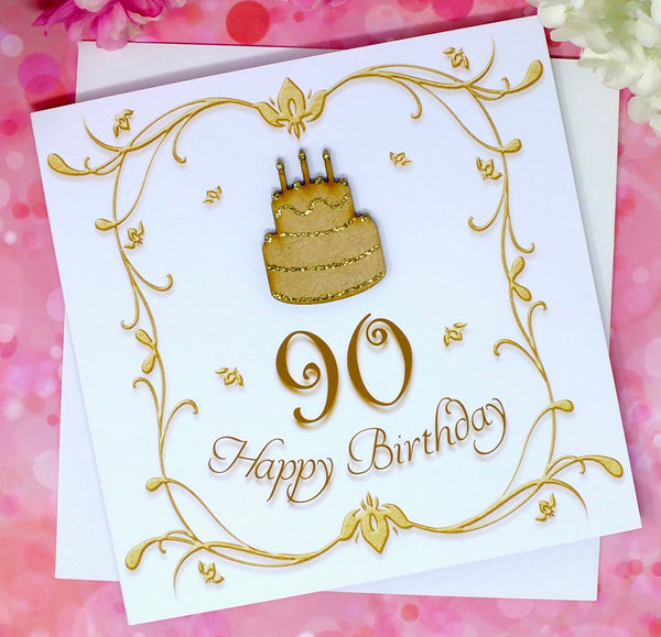 90th Birthday Card - Wooden Birthday Cake Front