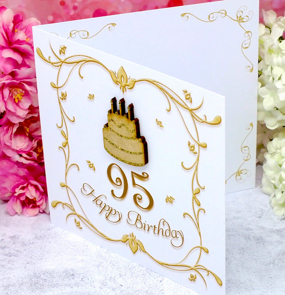 95th Birthday Card - Wooden Birthday Cake Side