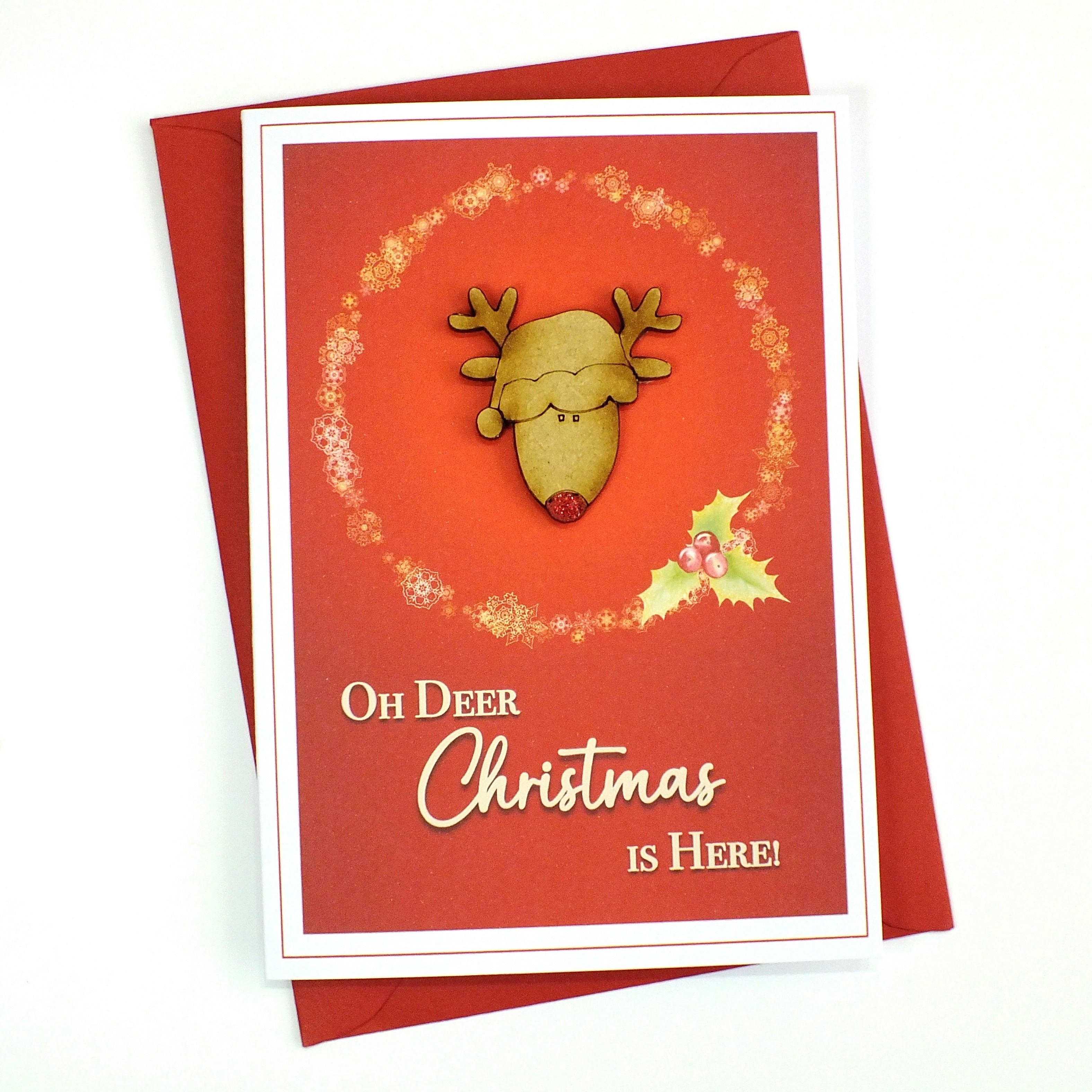 "Cute Rudi" - Rustic Handmade Reindeer Christmas Card - Single or Packs of 6 or 12