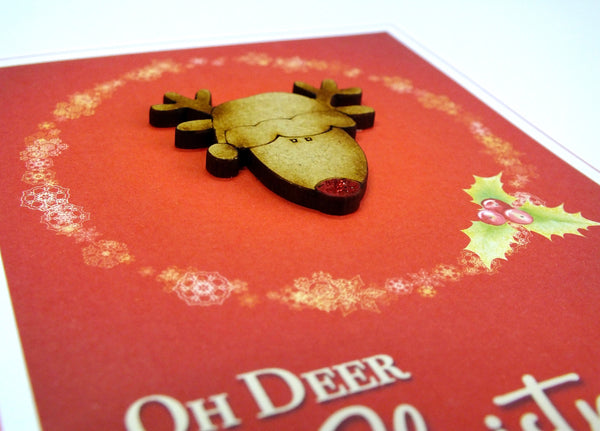 "Cute Rudi" - Rustic Handmade Reindeer Christmas Card - Single or Packs of 6 or 12