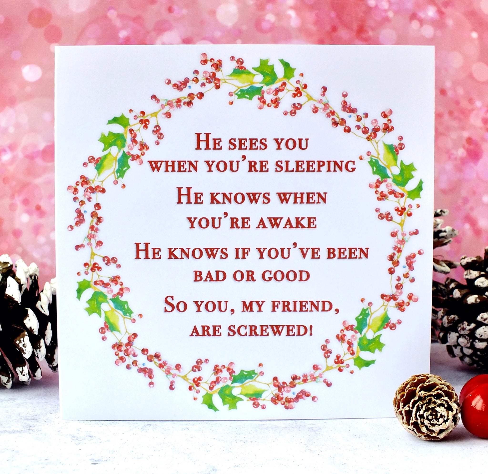 Funny Christmas Cards Pack  He Sees You When You're Sleeping – Bright  Heart Design