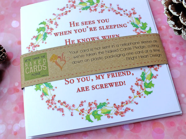 Pack of 4 Funny Christmas Cards - 'He Sees You'
