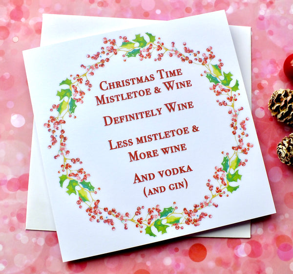 Pack of 4 Funny Christmas Cards - 'Mistletoe & Wine'