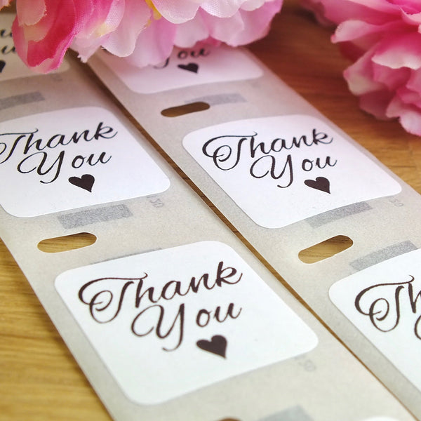 Thank You Stickers - Set of 100 White Square Close Up