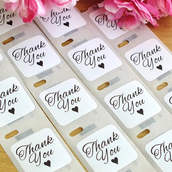 Thank You Stickers - Set of 100 White Square Front