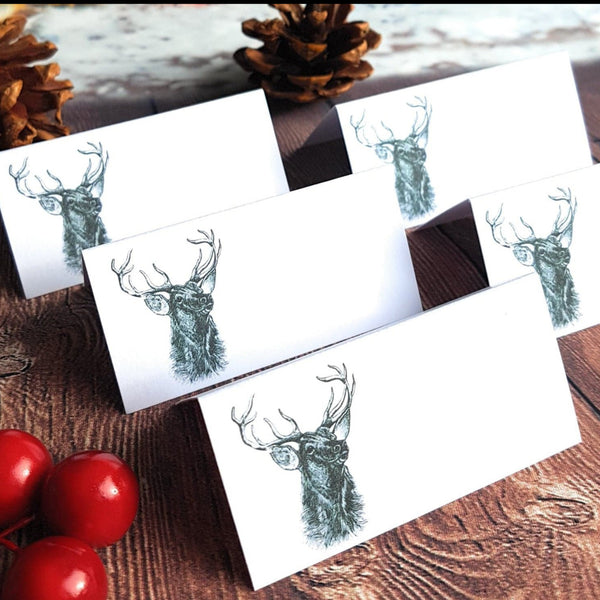 Stag Christmas Place Cards in White - Pack of 12