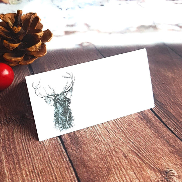 Stag Christmas Place Cards in White - Pack of 12 Main