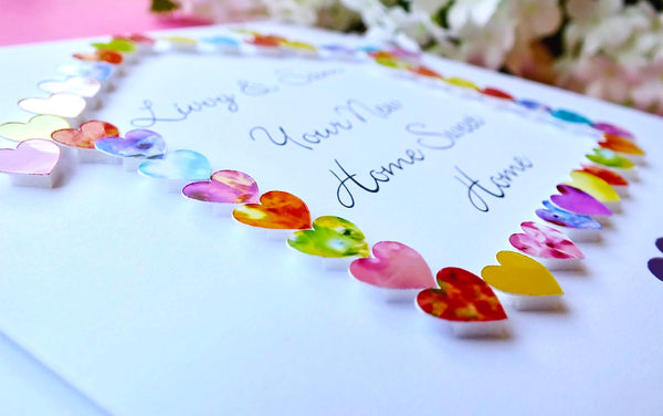 New Home Card - Hearts, Personalised Close Up B