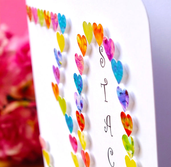 30th Birthday Card - Hearts, Personalised Close Up