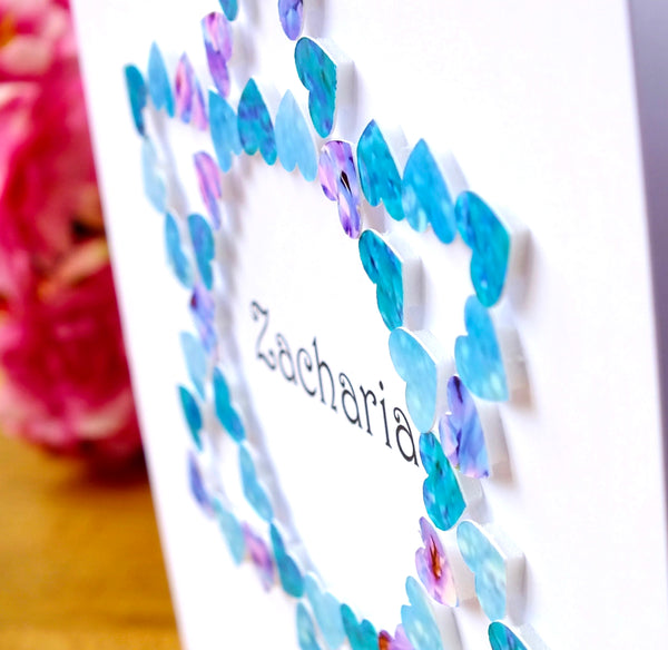 Bar Mitzvah Card - Hearts, Personalised Close Up