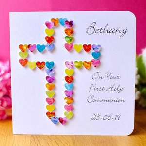 First Holy Communion Card - Hearts, Personalised Main
