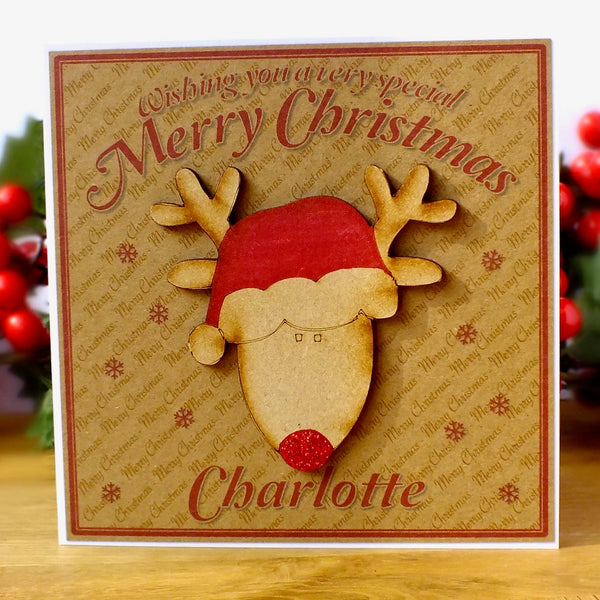 Luxury Personalised Christmas Card - Cute Rudolph Front