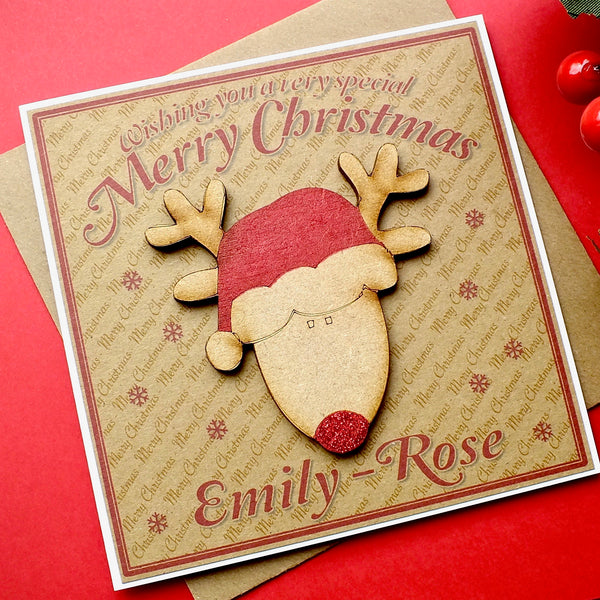 Luxury Personalised Christmas Card - Cute Rudolph Alternate