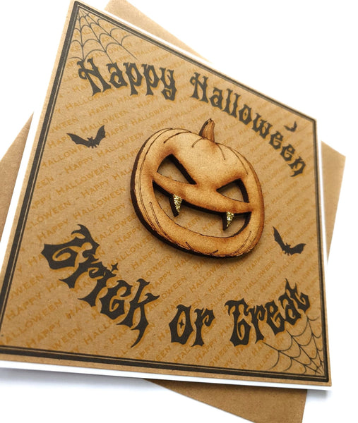 Luxury Halloween Card - Wooden Pumpkin Front