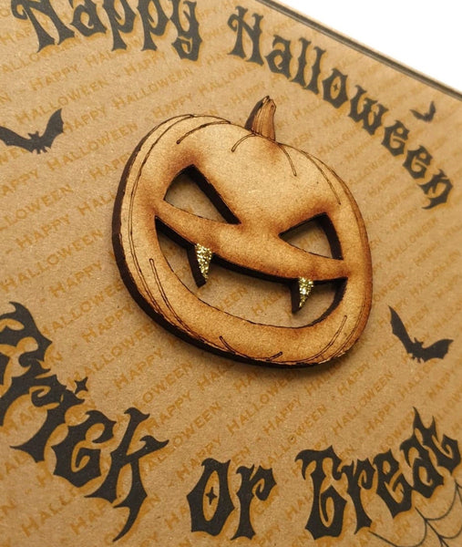 Luxury Halloween Card - Wooden Pumpkin Close Up