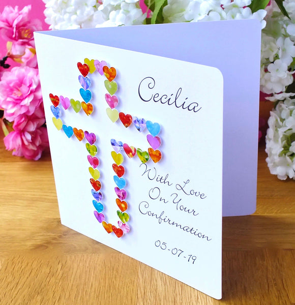 Confirmation Card - Hearts, Personalised Side